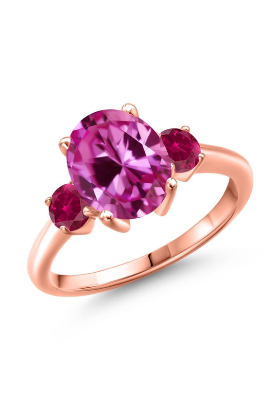 3.75 Ct Pink Created Sapphire Red Created Ruby 18K Rose Gold Plated Silver Ring