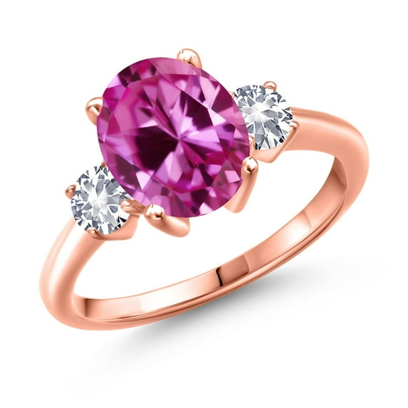 Gem Stone King 3.75 Ct Pink Created Sapphire White Created Sapphire 18K Rose Gold Plated Silver Ring