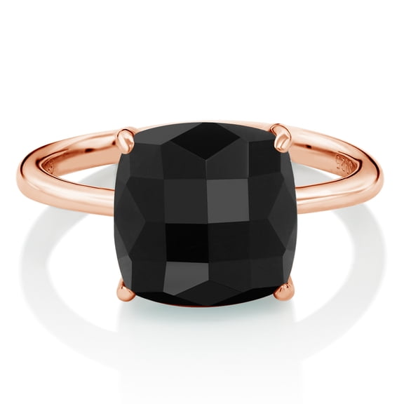 Gem Stone King 3.75 Cttw Black Onyx Ring for Women | 10MM Checkerboard Square Cut Gemstone Birthstone Ring | 925 Sterling Silver Rose Gold Plated | Wedding Engagement Anniversary Promise Ring