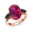 thumbnail image 1 of Gem Stone King 3.76 Ct Oval Red Created Ruby Black Onyx 18K Rose Gold Plated Silver Ring, 1 of 6