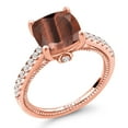 thumbnail image 1 of Gem Stone King 3.77 Ct Red Tiger Eye White Created Sapphire 18K Rose Gold Plated Silver Ring (Size 6), 1 of 6