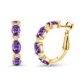thumbnail image 1 of Gem Stone King 3.78 Ct Oval Purple Amethyst 18K Yellow Gold Plated Silver Hoop Earrings, 1 of 4