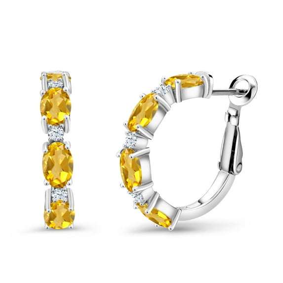 Gem Stone King 3.78 Cttw Oval Yellow Citrine 925 Sterling Silver Hoop Earrings for Women