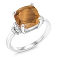 thumbnail image 1 of Gem Stone King 3.79 Ct Cushion Brown Tiger Eye 925 Sterling Silver Ring, 1 of 4