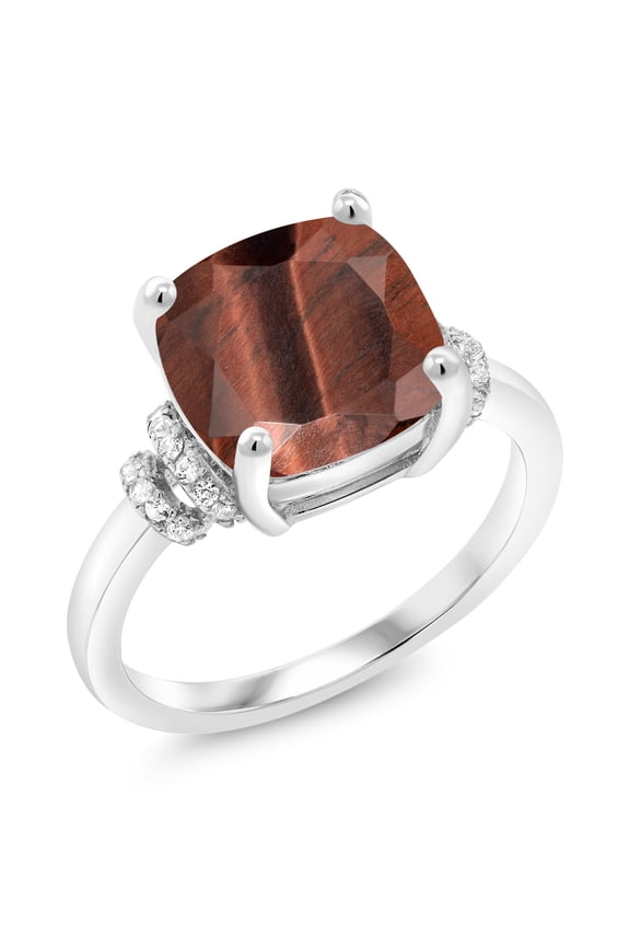 3.79 Ct Cushion Red Tiger Eye 925 Sterling Silver Ring