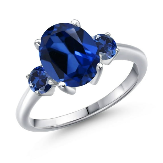 Gem Stone King 3.80 Ct Oval Blue Created Sapphire 925 Sterling Silver Ring