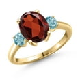 thumbnail image 1 of Gem Stone King 3.80 Ct Oval Red Garnet Blue Zircon 18K Yellow Gold Plated Silver Ring (Size 5), 1 of 6