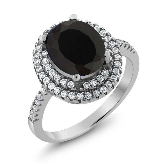 Gem Stone King 3.80 Cttw Black Onyx Ring for Women | 925 Sterling Silver | Gemstone Birthstone | Oval 9X7MM (Size 6)