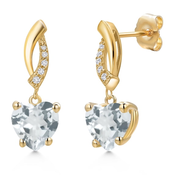 Gem Stone King 3.81 Ct Heart Shape Sky Blue Topaz G/H Lab Grown Diamond 14K Yellow Gold Earrings
