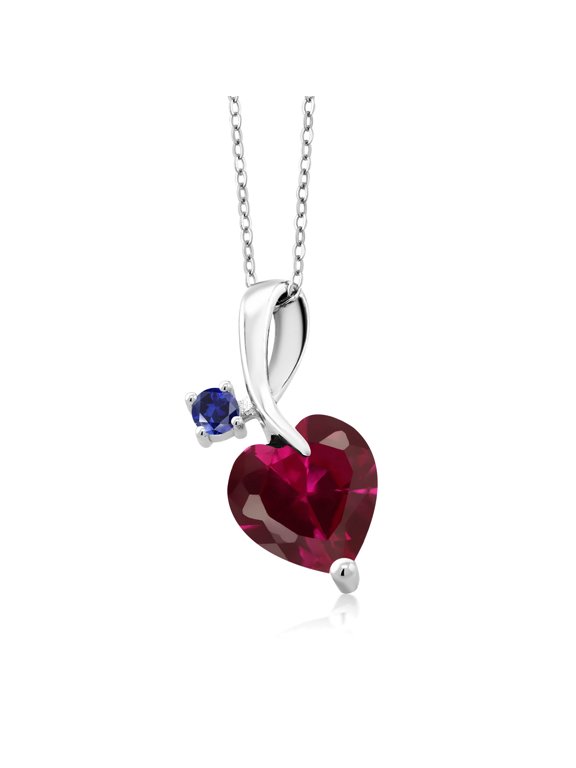 3.82 Ct Red Created Ruby Blue Created Sapphire 925 Sterling Silver Pendant