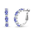 thumbnail image 1 of Gem Stone King 3.83 Ct Oval Blue Tanzanite G-H Lab Grown Diamond 925 Sterling Silver Hoop Earrings, 1 of 4