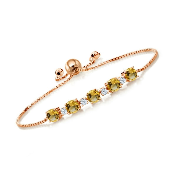 Gem Stone King 3.83 Ct Round Yellow Citrine 18K Rose Gold Plated Silver Tennis Bracelet for Women