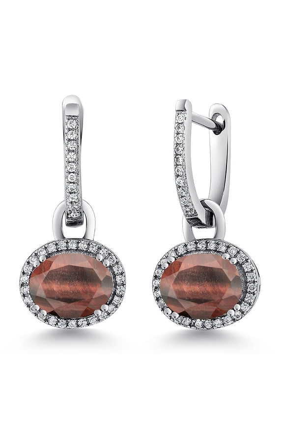 3.84 Ct Oval Red Tiger Eye 925 Sterling Silver Earrings