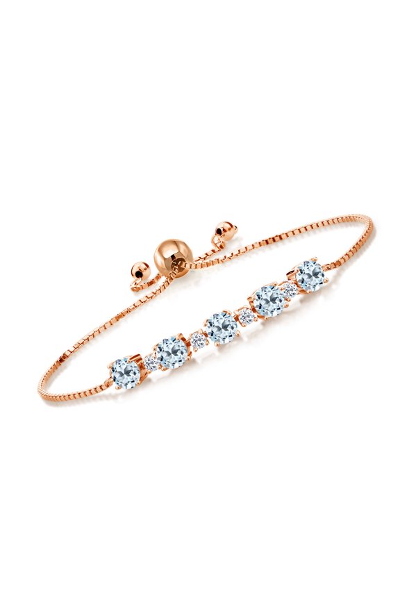3.84 Ct Round Sky Blue Topaz White Topaz 18K Rose Gold Plated Silver Tennis Bracelet for Women
