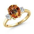thumbnail image 1 of Gem Stone King 3.86 Ct Oval Ecstasy Mystic Topaz White Topaz 18K Yellow Gold Plated Silver Ring, 1 of 6