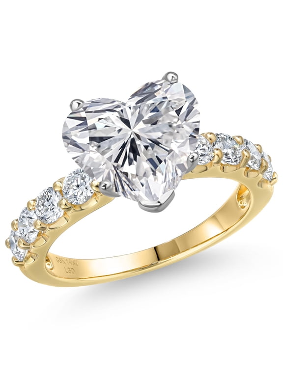 3.88 Cttw IGI Certified Lab Grown Diamond in 14K Two-Tone Gold Engagement Ring for Women | Heart Shape Center Diamond 3.00 Ct | D-E Color | VS1-VS2 Clarity