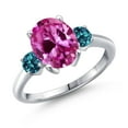 thumbnail image 1 of Gem Stone King 3.91 Ct Oval Pink Created Sapphire London Blue Topaz 925 Sterling Silver Ring (Size 9), 1 of 6