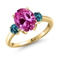 thumbnail image 1 of Gem Stone King 3.91 Ct Pink Created Sapphire London Blue Topaz 18K Yellow Gold Plated Silver Ring (Size 5), 1 of 6