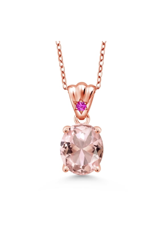 3.93 Ct Peach Simulated Morganite Pink Sapphire 18K Rose Gold Plated Silver Pendant