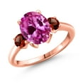 thumbnail image 1 of Gem Stone King 3.99 Ct Oval Pink Created Sapphire Red Garnet 18K Rose Gold Plated Silver Ring (Size 6), 1 of 6