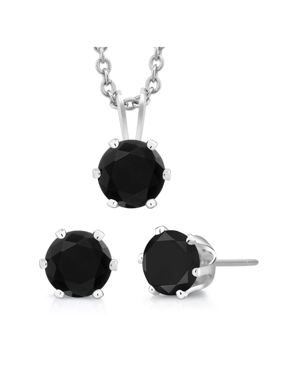 3-Piece Set: 3 Carat Cttw Black Cubic Zirconia Necklace and Earrings Jewelry Set