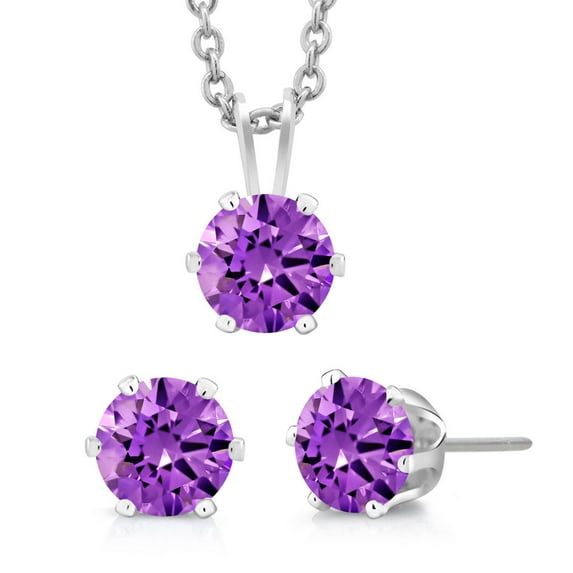 Gem Stone King 3-Piece Set: 3 Carat Cttw Purple Cubic Zirconia Necklace and Earrings Jewelry Set