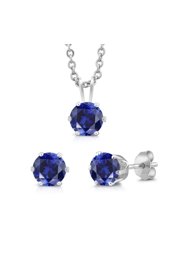 3-Piece Set: 3 Ct Cttw Simulated Sapphire Necklace and Earrings Jewelry Set 18 inches