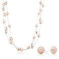 thumbnail image 1 of Gem Stone King 3-Row 7-8MM Pink Cultured Freshwater Pearl 18 inch Necklace and Earrings Jewelry Set for Women, 1 of 6