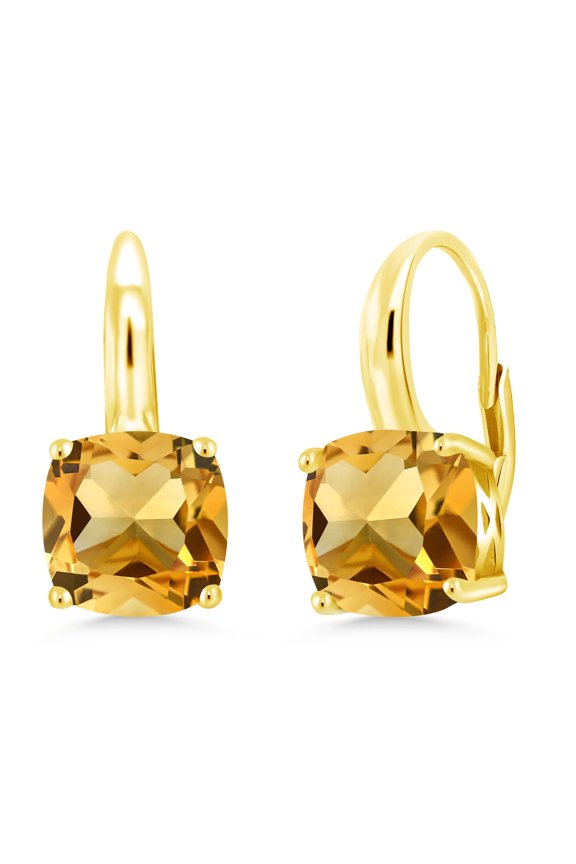 4.00 Ct Cushion Yellow Citrine 18K Yellow Gold Plated Silver Earrings