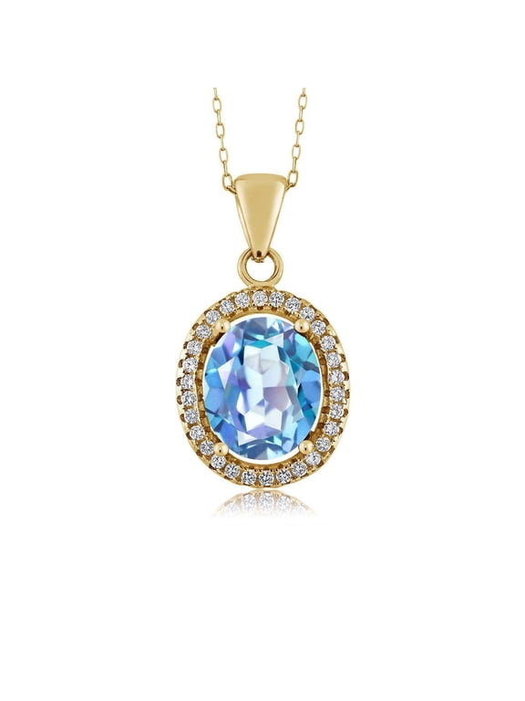4.00 Ct Millennium Blue Mystic Quartz 18K Yellow Gold Plated Silver Pendant