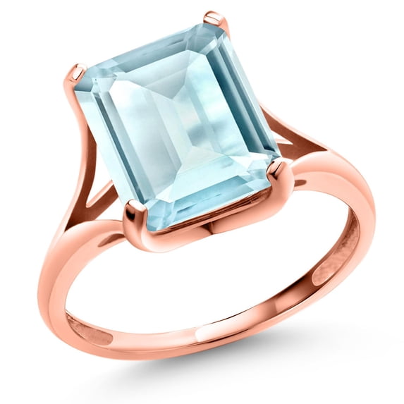 Gem Stone King 5.50 Ct Octagon Sky Blue Topaz 14K Rose Gold Ring