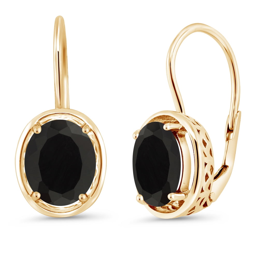 Gem Stone King 4.00 Cttw Black Onyx Dangle Earrings for Women | 18K Yellow Gold Plated Silver | Gemstone Birthstone | Oval 9X7MM | Fine Jewelry Gifts for Women Mom Wife Her