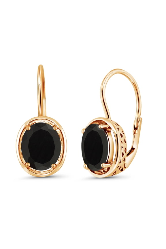 4.00 Cttw Black Onyx Dangle Earrings for Women | 18K Yellow Gold Plated Silver | Gemstone Birthstone | Oval 9X7MM | Fine Jewelry Gifts for Women Mom Wife Her