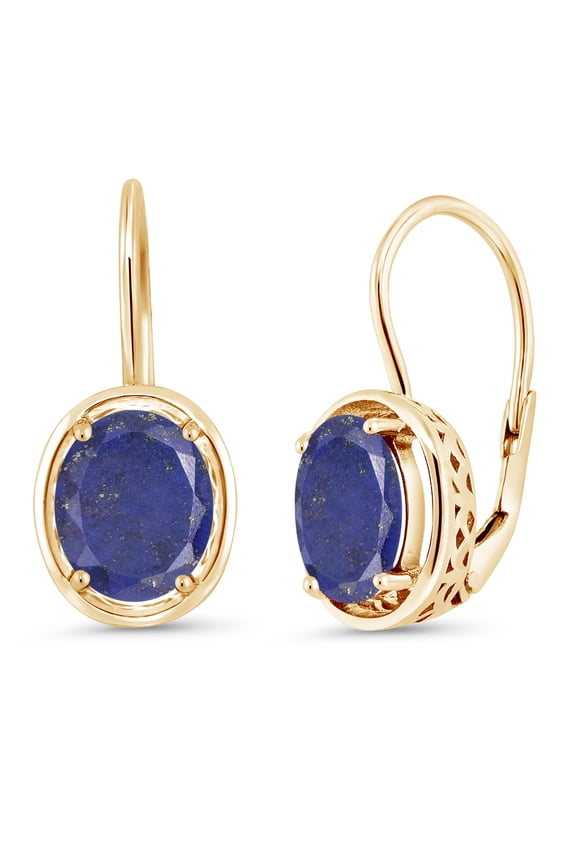 4.00 Cttw Oval Blue Lapis 18K Yellow Gold Plated Silver Earrings for Women | Gemstone Birthstone | Oval 9X7MM
