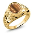 thumbnail image 1 of Gem Stone King 4.00 Ct Oval Brown Tiger Eye 18K Yellow Gold Plated Silver Dad Father's Day Gift Men'sRing, 1 of 5