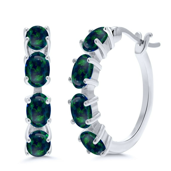 Gem Stone King 4.00 Ct Oval Cabochon Green Simulated Opal 925 Sterling Silver Earrings
