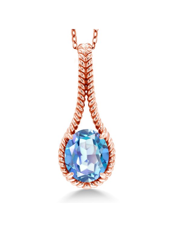 4.00 Ct Oval Millennium Blue Mystic Quartz 18K Rose Gold Plated Silver Pendant with Chain