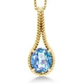 thumbnail image 1 of Gem Stone King 4.00 Ct Oval Millennium Blue Mystic Quartz 18K Yellow Gold Plated Silver Pendant with Chain, 1 of 6