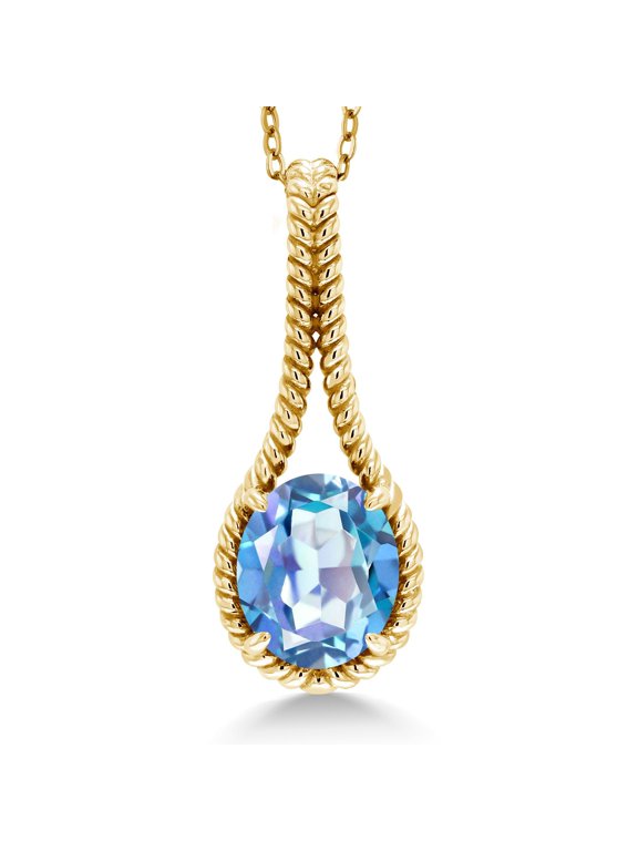 4.00 Ct Oval Millennium Blue Mystic Quartz 18K Yellow Gold Plated Silver Pendant with Chain