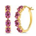 thumbnail image 1 of Gem Stone King 4.00 Ct Oval Pink Mystic Topaz 18K Yellow Gold Plated Silver Earrings, 1 of 4