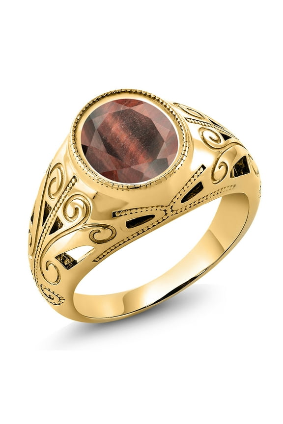 4.00 Ct Oval Red Tiger Eye 18K Yellow Gold Plated Silver Dad Father's Day Gift Men'sRing