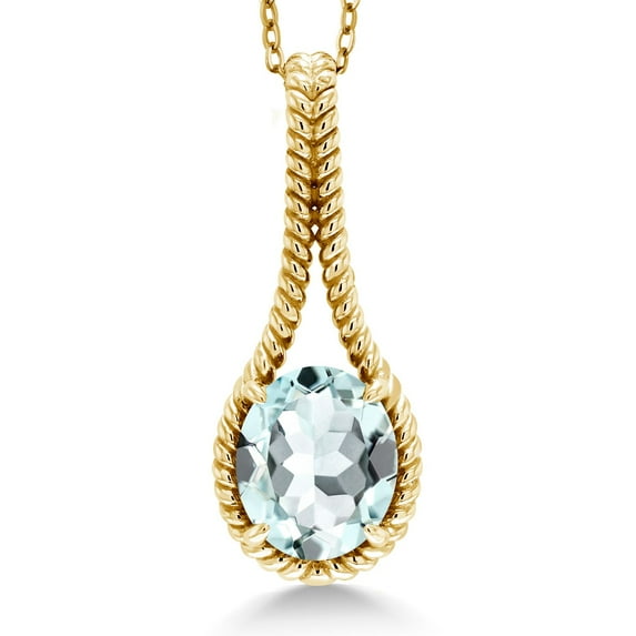 Gem Stone King 4.00 Ct Oval Sky Blue Simulated Aquamarine 18K Yellow Gold Plated Silver Pendant with Chain