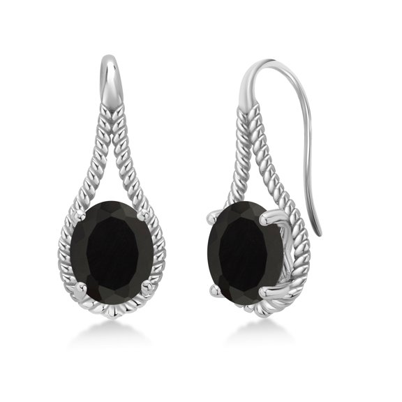Gem Stone King 4.00 Cttw Black Onyx Earrings for Women in 925 Sterling Silver | Gemstone December Birthstone | Oval 9X7MM