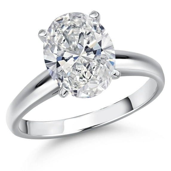 Gem Stone King 4.00 Cttw IGI Certified Lab Grown Diamond in 14K White Gold Solitaire Engagement Ring for Women | Oval | E-F Color | VS1-VS2 Clarity | Size 7