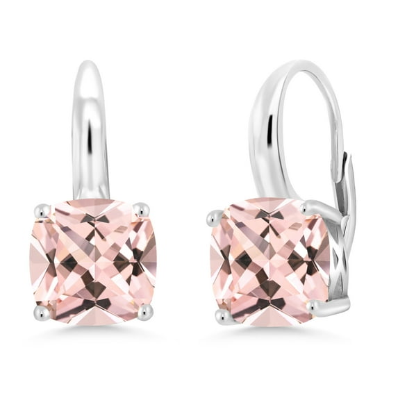 Gem Stone King 4.00 Cttw Peach Nano Morganite Earrings for Women in 925 Sterling Silver | Gemstone Birthstone | Cushion 8MM