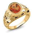 thumbnail image 1 of Gem Stone King 4.00 Cttw Twilight Orange Mystic Quartz 18K Yellow Gold Plated Silver Ring for Men | Gemstone Birthstone | Oval 12X10MM | Available in Size 5, 6, 7, 8, 9, 1 of 5