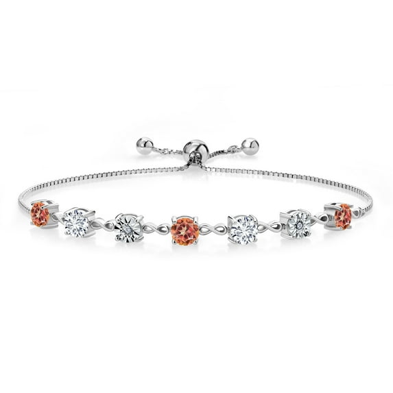 Gem Stone King 4.01 Ct Ecstasy Mystic Topaz and E-F Lab Grown Diamond 925 Sterling Silver Tennis Bracelet for Women (Fully Adjustable up to 9 inch)