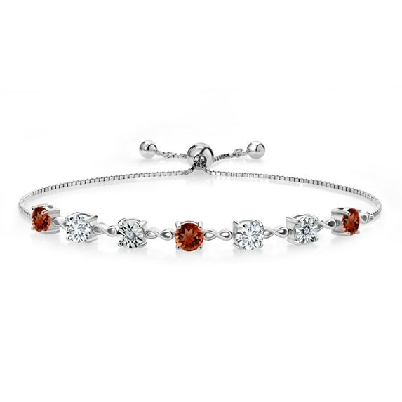 Gem Stone King 4.01 Ct Round Red Garnet and E-F Lab Grown Diamond 925 Sterling Silver Tennis Bracelet for Women (Fully Adjustable up to 9 inch)