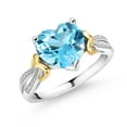 thumbnail image 1 of Gem Stone King 4.01 Ct Swiss Blue Topaz E-F Lab Grown Diamond 925 Silver and 10K Yellow Gold Ring, 1 of 6