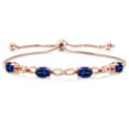 thumbnail image 1 of Gem Stone King 4.02 Ct Blue Created Sapphire E-F Lab Grown Diamond 18K Rose Gold Plated Silver Bracelet for Women, 1 of 3